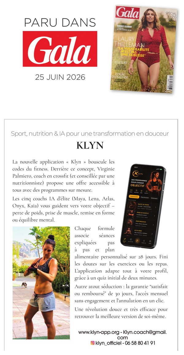 Article KLYN paru dans le magazine GALA, 25 juin 2026